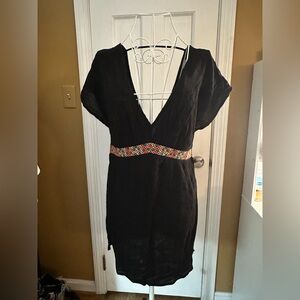 Black V-Neck Cover Up with Colorful Waist Band